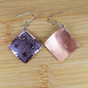 Boucle d'oreille carrée en cuivre géométrique violette 3