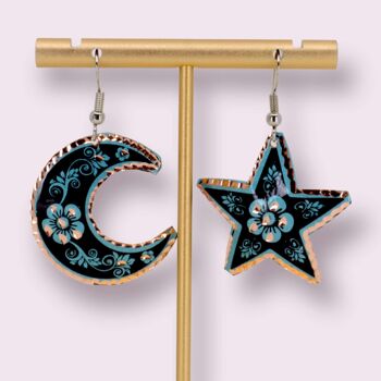 Boucles d'oreilles en cuivre turquoise lune étoile 2