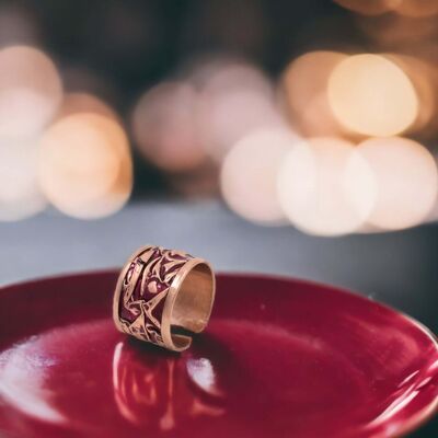 Magenta Copper Wrinkled Adjustable Ring