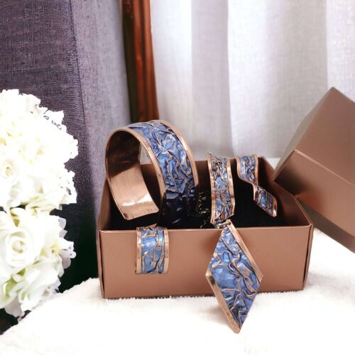 Blue Wrinkled Copper Jewelry Set