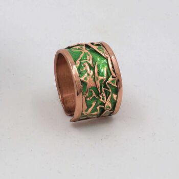 Ensemble de bijoux en cuivre vert froissé, collier, boucles d'oreilles, bague réglable, Bracelet 6