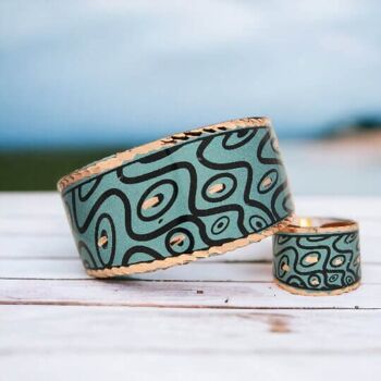 Ensemble de bracelets et bagues réglables en cuivre aux formes courbes turquoise 2