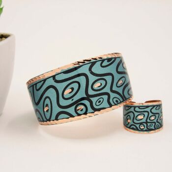 Ensemble de bracelets et bagues réglables en cuivre aux formes courbes turquoise 6