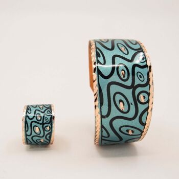 Ensemble de bracelets et bagues réglables en cuivre aux formes courbes turquoise 8