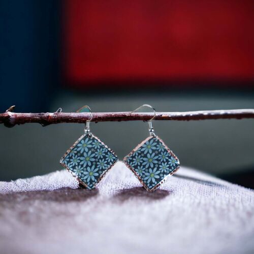 Turquoise Flower Copper Square Earrings