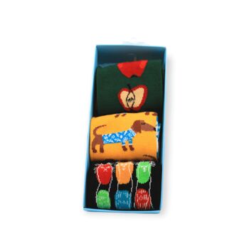 Apple Sausage Dog 3 Cats Box Set Chaussettes en coton décontractées unisexes 2