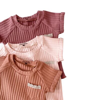 Camiseta de algodón para bebé / canalé ancho - tonos femeninos