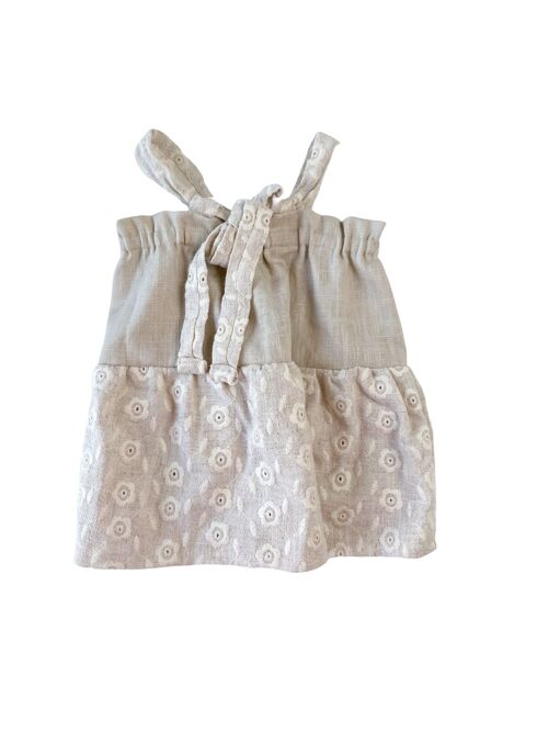 Baby linen dress / embroidered linen - ecru