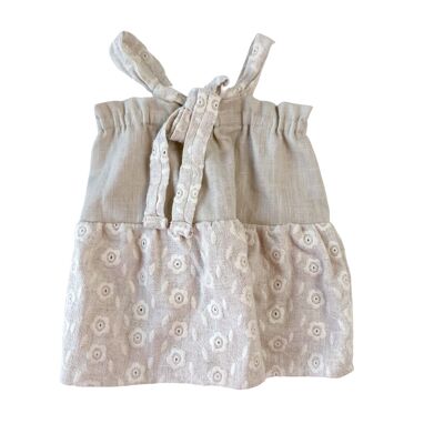 Baby linen dress / embroidered linen - ecru