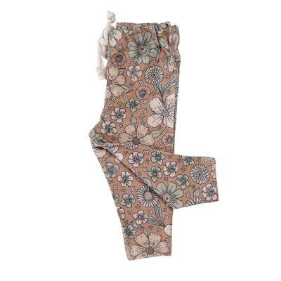 Baby-Leggings/starkes Blumenmuster – Karamell