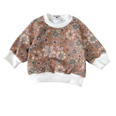 Baby cotton sweatshirt / bold floral - caramel