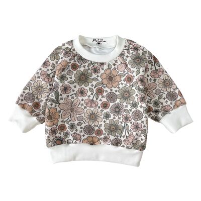 Baby-Baumwoll-Sweatshirt / kräftiges Blumenmuster – ecru