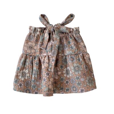 Baby muslin dress / bold floral - caramel