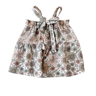 Baby muslin dress / bold floral - ecru