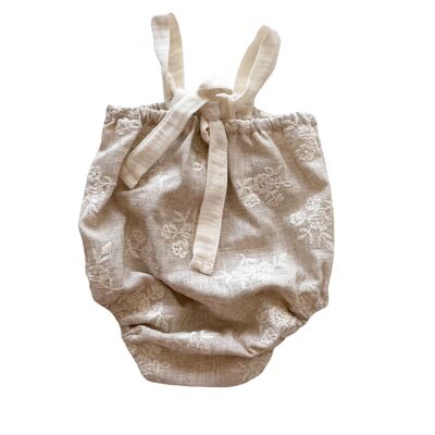 Baby romper / linen embroidered bouquets