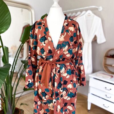 Floral terra cotta ruffle robe