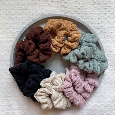Floral embroidered muslin scrunchies