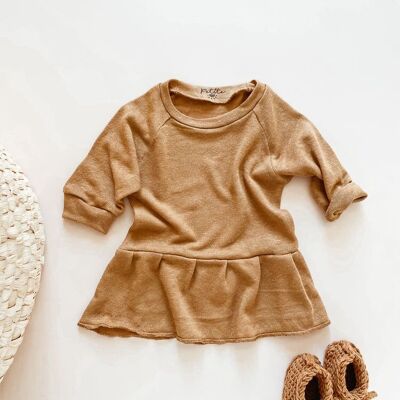 Girly ruffle dress / linen - caramel