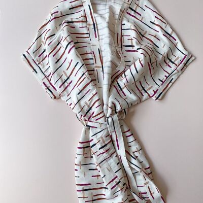 Kimono/lino - righe avorio