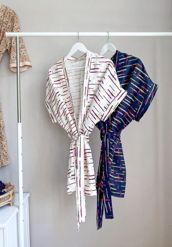 Kimono / lin - rayures de minuit 5