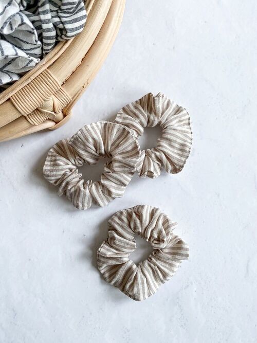 Cotton scrunchie / stripes - beige & cream