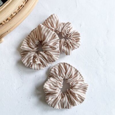 Cotton scrunchie / stripes - hazelnut & cream