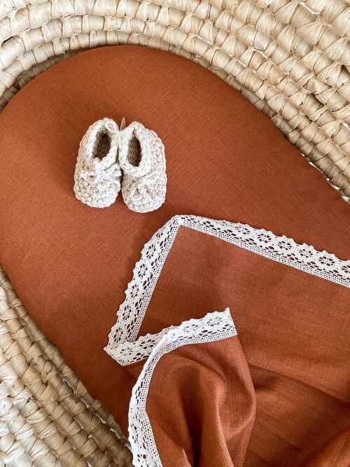 Linen swaddle + lace trim / burnt orange