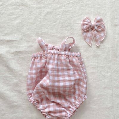 Gingham muslin romper / pink