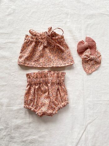 Bloomers en lin / petites fleurs - pêche 4