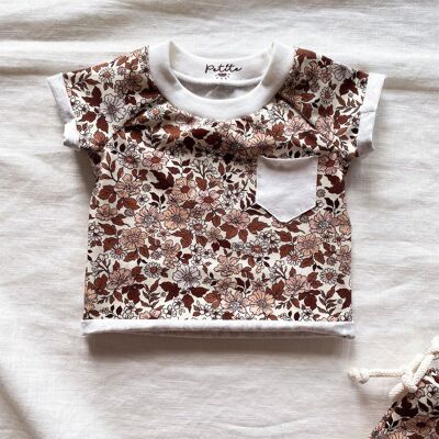 Kinder-T-Shirt / braunes Blumenmuster