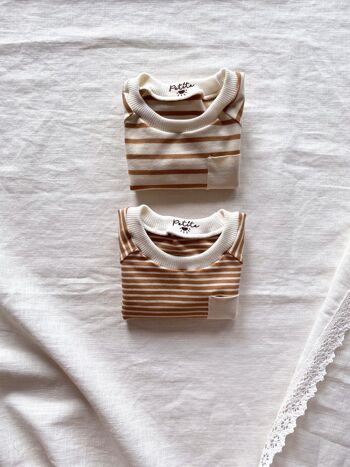 T-shirt enfant / rayures caramel 1