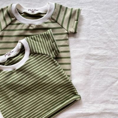 Kinder-T-Shirt / olivfarbene Streifen
