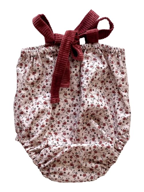 Cotton romper / vintage burgundy flowers