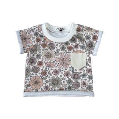 Jersey-T-Shirt / kräftiges Blumenmuster – Ecru