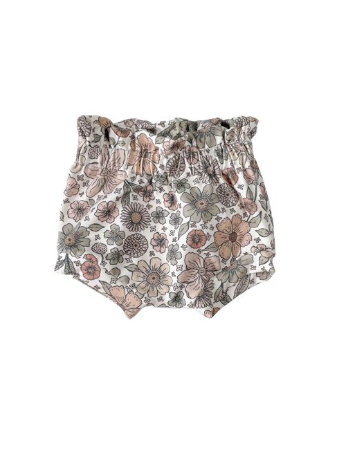 Girly ruffle shorts / bold floral - ecru