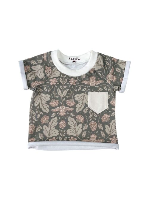 Jersey t-shirt / botanical owls - forest green