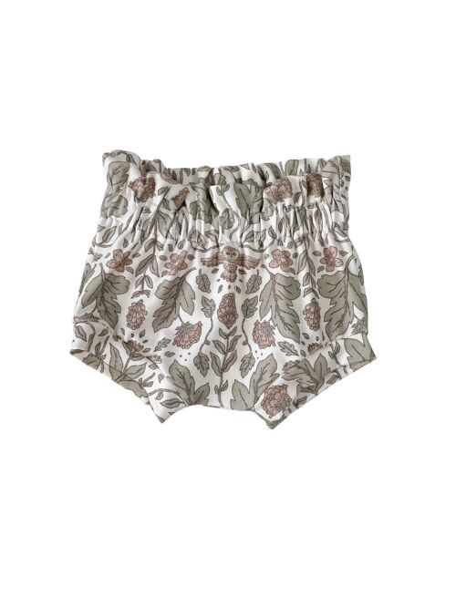Girly ruffle shorts / botanical owls - ecru