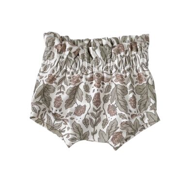 Girly ruffle shorts / botanical owls - ecru
