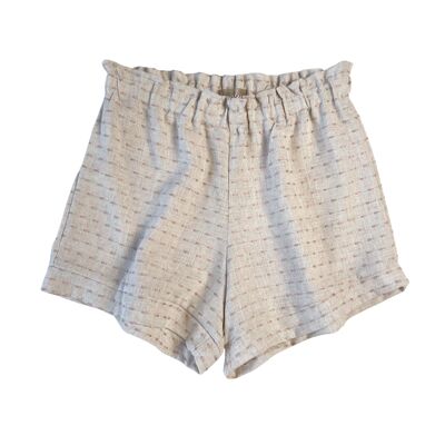 Linen ruffle shorts / rose stripes