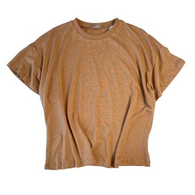 T-shirt in lino/caramello