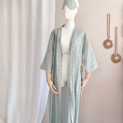 Kimono in lino + viscosa / fiorellini - menta