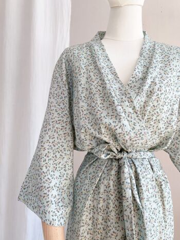 Kimono lin + viscose / petites fleurs - menthe 2