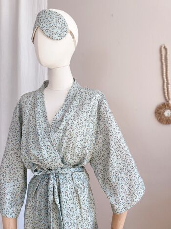 Kimono lin + viscose / petites fleurs - menthe 4