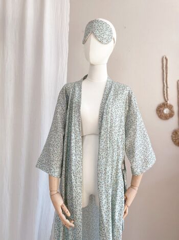Kimono lin + viscose / petites fleurs - menthe 8