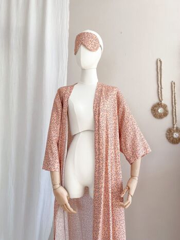 Kimono lin + viscose / petites fleurs - pêche 2