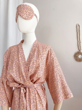 Kimono lin + viscose / petites fleurs - pêche 4