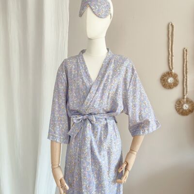 Kimono in lino + viscosa / blu