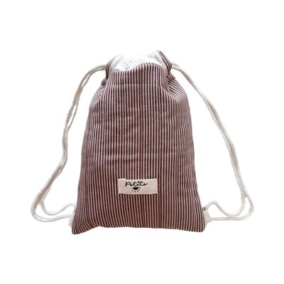 Cotton drawstring backpack / stripes - chestnut