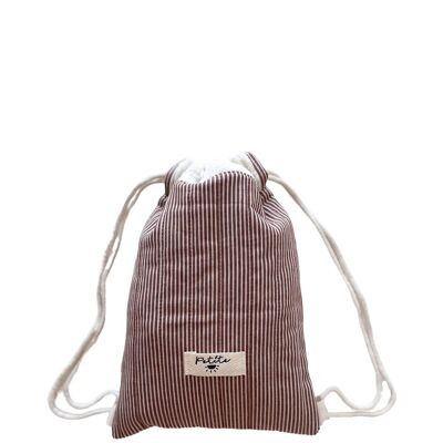 Cotton drawstring backpack / stripes - chestnut