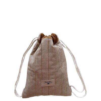 Cotton drawstring backpack / stripes - caramel
